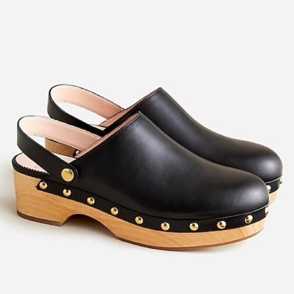 J. Crew NEW Convertible Leather Clogs 6.5 black BA188 slip-on shoes wood sole